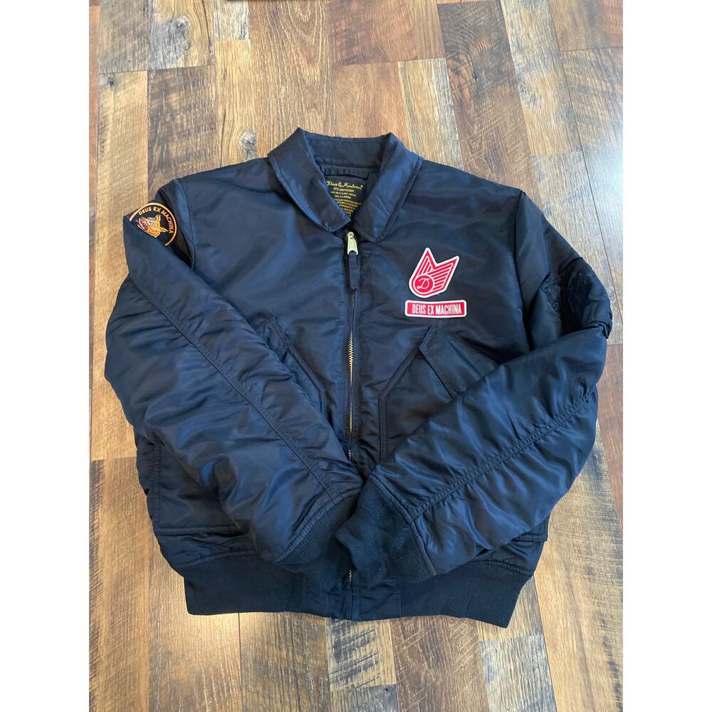 Deus Ex Machina Motorcycles 10th Anniversary Flight Jacket Sz XL Nylon Bomber